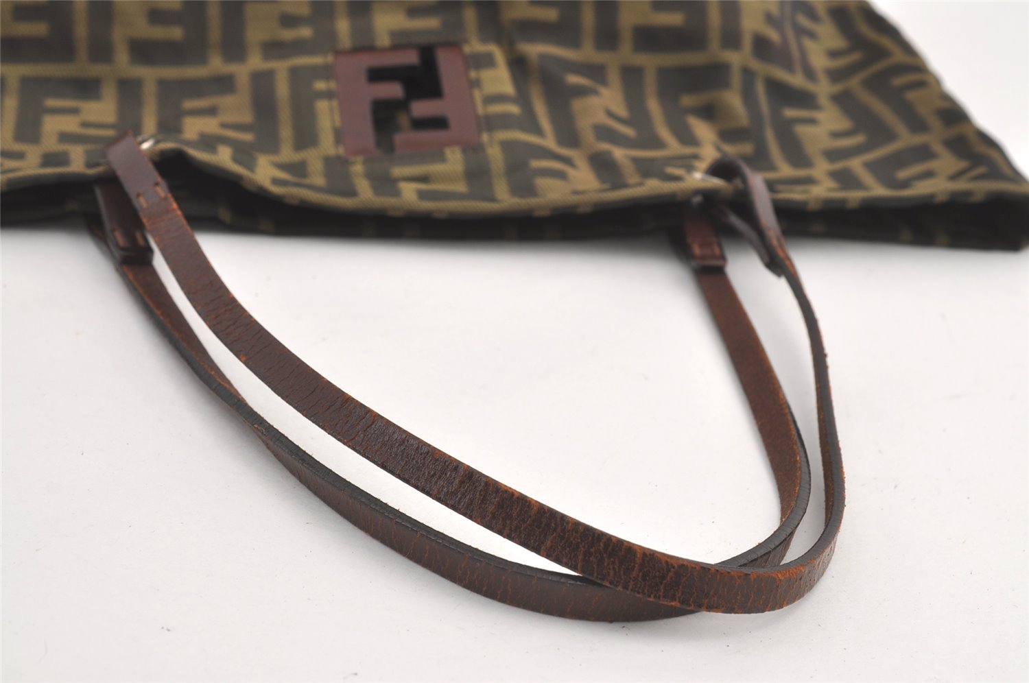 Authentic FENDI Vintage Zucca Shoulder Tote Bag Nylon Leather Brown 8971J