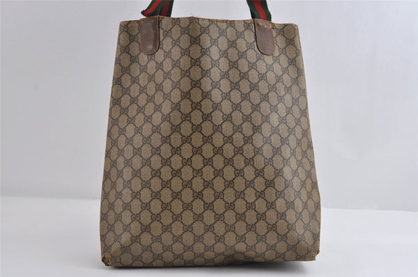 Authentic GUCCI Web Sherry Line Tote Bag GG PVC Leather Brown Junk 8976I