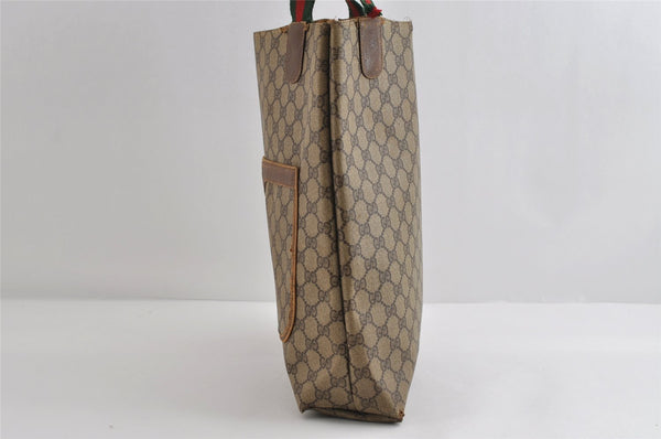 Authentic GUCCI Web Sherry Line Tote Bag GG PVC Leather Brown Junk 8976I