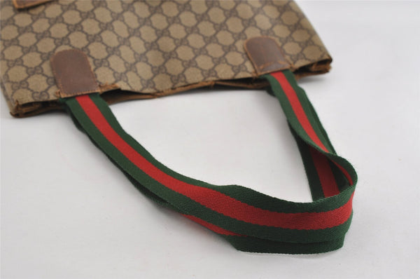 Authentic GUCCI Web Sherry Line Tote Bag GG PVC Leather Brown Junk 8976I