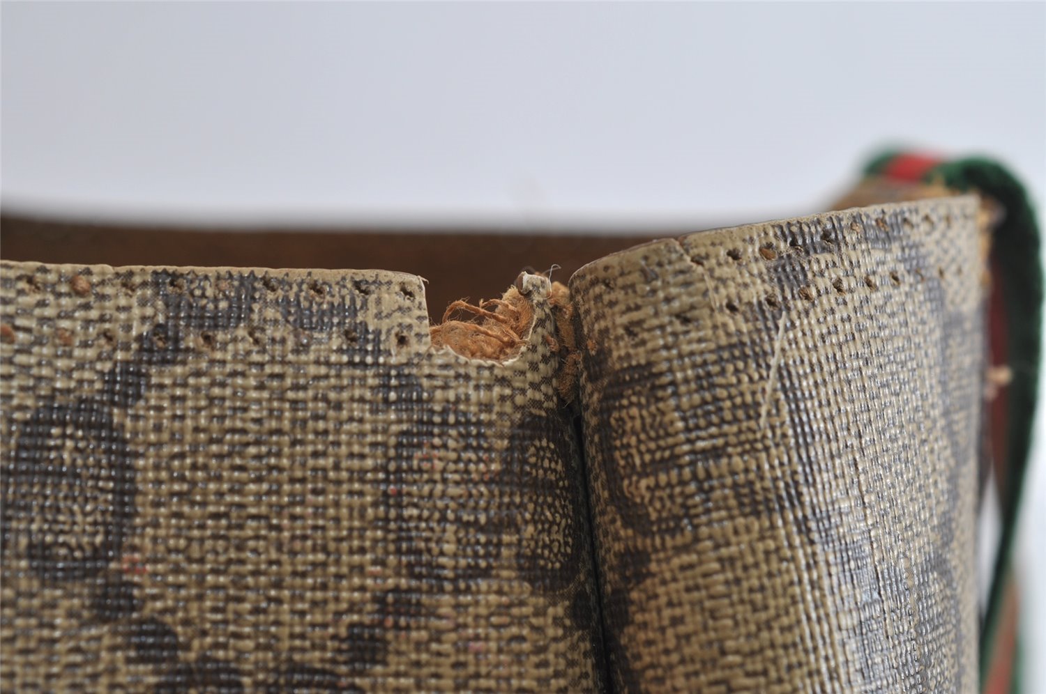 Authentic GUCCI Web Sherry Line Tote Bag GG PVC Leather Brown Junk 8976I