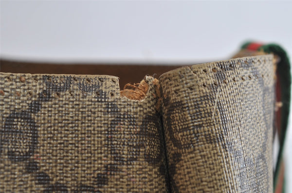 Authentic GUCCI Web Sherry Line Tote Bag GG PVC Leather Brown Junk 8976I