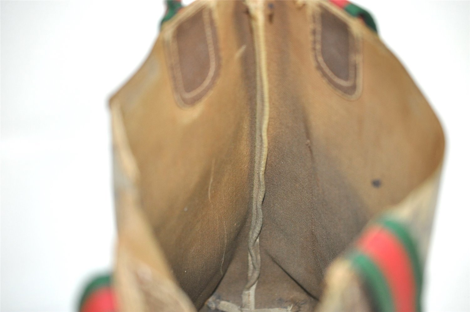 Authentic GUCCI Web Sherry Line Tote Bag GG PVC Leather Brown Junk 8976I