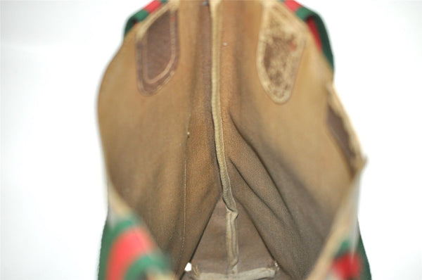 Authentic GUCCI Web Sherry Line Tote Bag GG PVC Leather Brown Junk 8976I