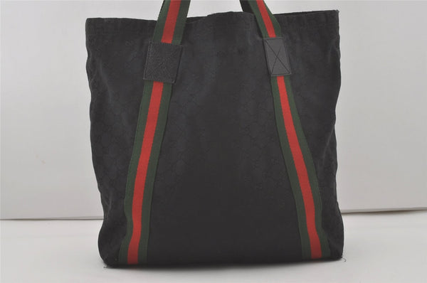 Authentic GUCCI Web Sherry Line Tote Bag GG Canvas Leather 189669 Black 8978I