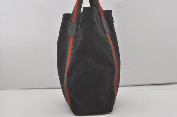 Authentic GUCCI Web Sherry Line Tote Bag GG Canvas Leather 189669 Black 8978I