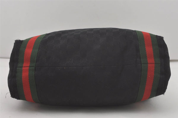 Authentic GUCCI Web Sherry Line Tote Bag GG Canvas Leather 189669 Black 8978I