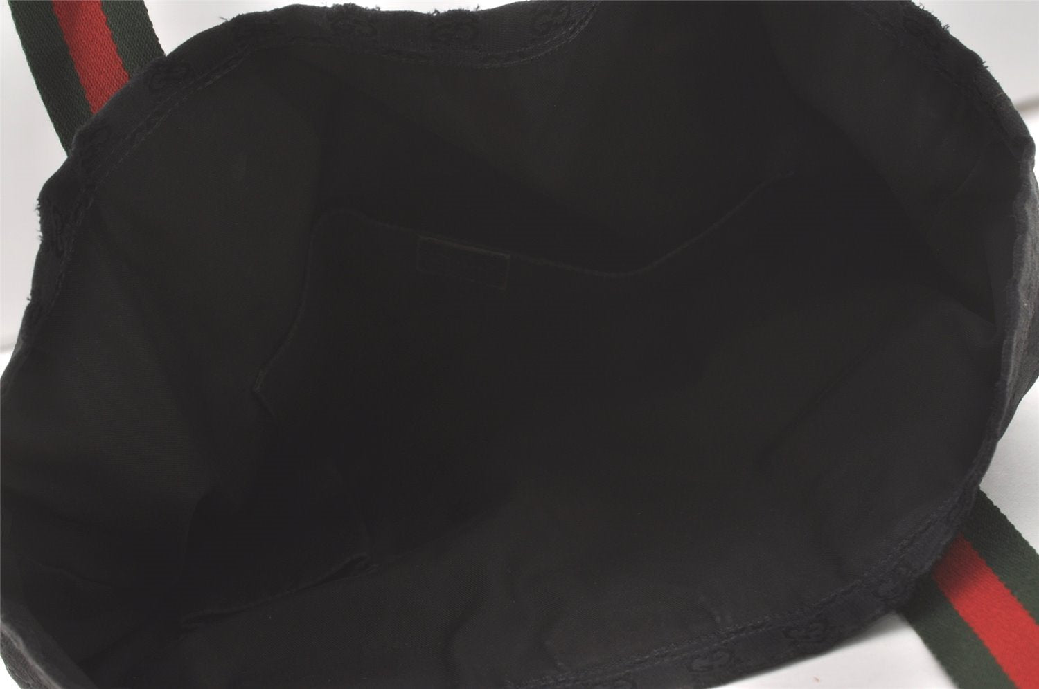 Authentic GUCCI Web Sherry Line Tote Bag GG Canvas Leather 189669 Black 8978I