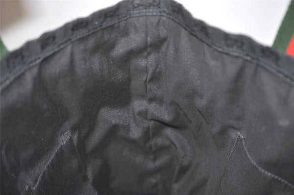 Authentic GUCCI Web Sherry Line Tote Bag GG Canvas Leather 189669 Black 8978I