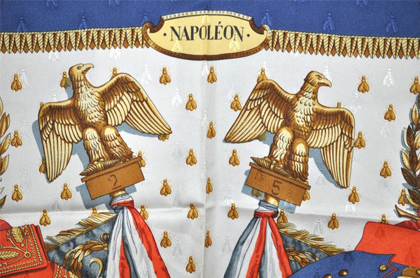 Authentic HERMES Carre 90 Scarf "NAPOLEON" Silk Navy 8979I