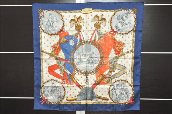 Authentic HERMES Carre 90 Scarf "NAPOLEON" Silk Navy 8979I