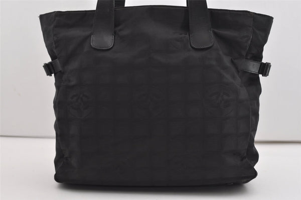 Authentic CHANEL New Travel Line Shoulder Tote Bag Nylon Leather Black 8980I