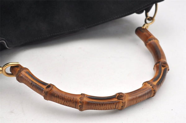 Authentic GUCCI Bamboo Shoulder Hand Bag Suede Leather Black Junk 8981I