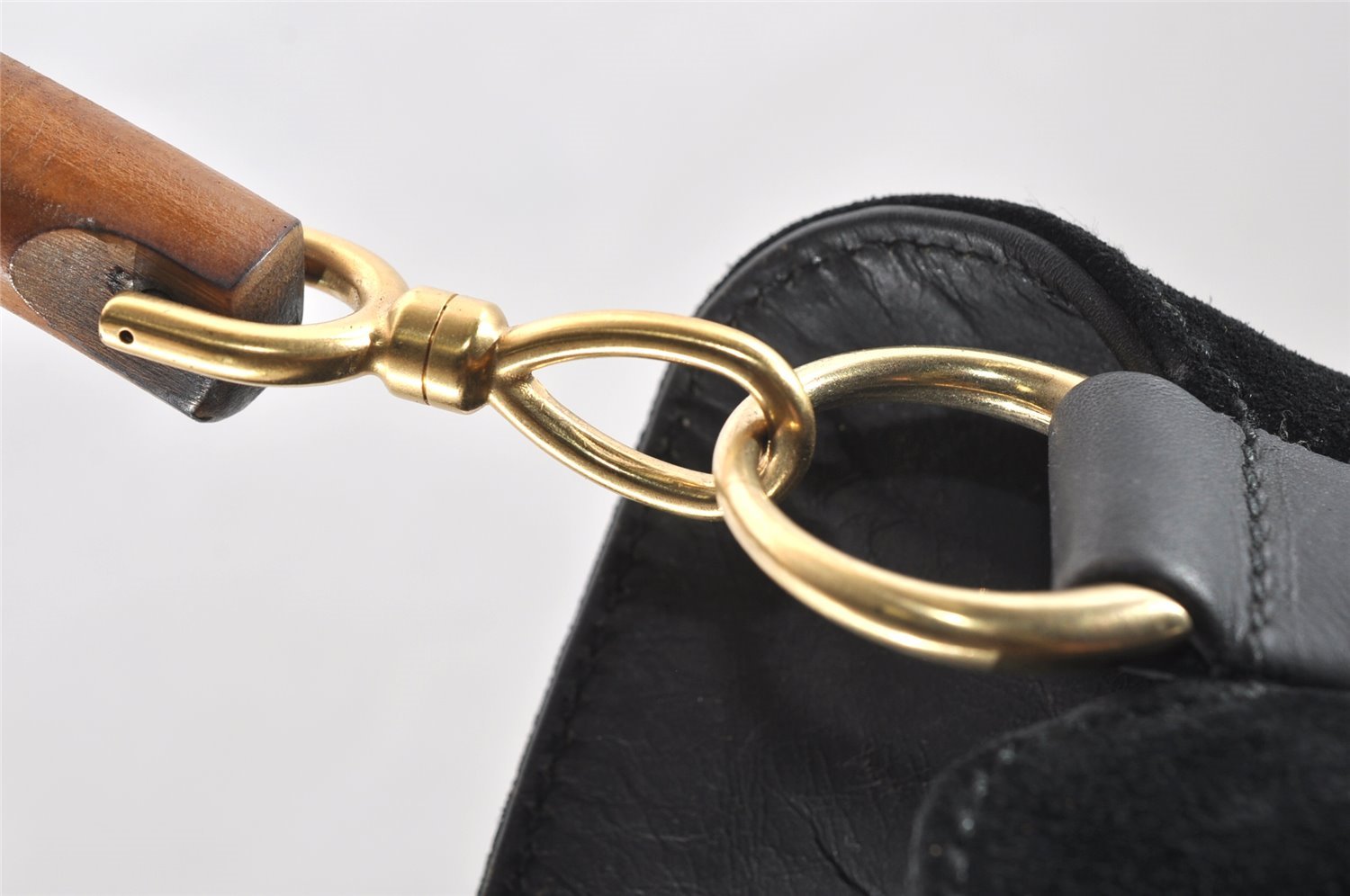 Authentic GUCCI Bamboo Shoulder Hand Bag Suede Leather Black Junk 8981I