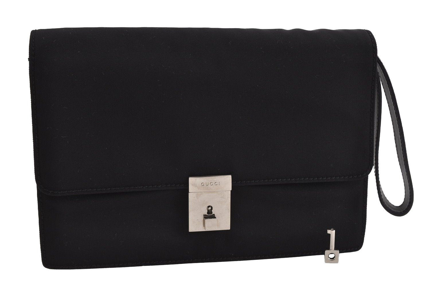 Authentic GUCCI Vintage Clutch Hand Bag Purse Nylon Leather 0181600 Black 8982I