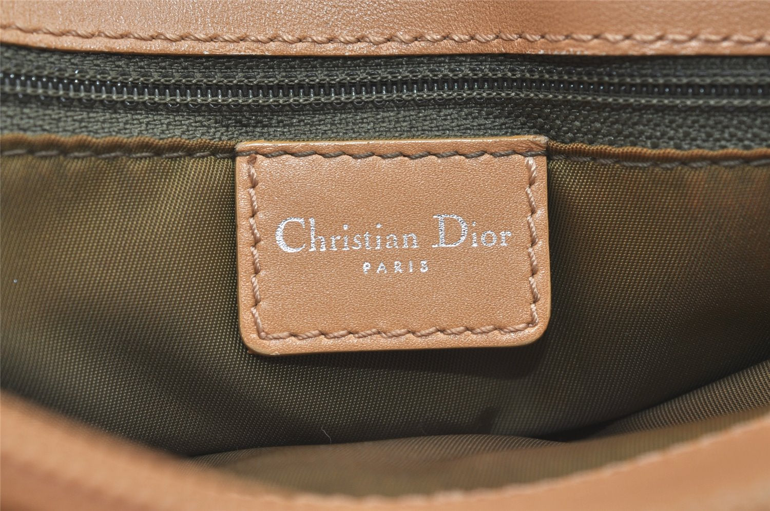 Authentic Christian Dior Trotter Hand Bag Canvas Leather Khaki Green 8987J