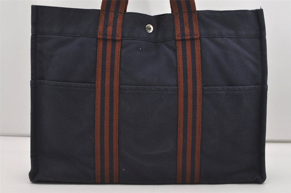 Authentic HERMES Fourre Tout MM Vintage Hand Tote Bag Canvas Navy 8990I