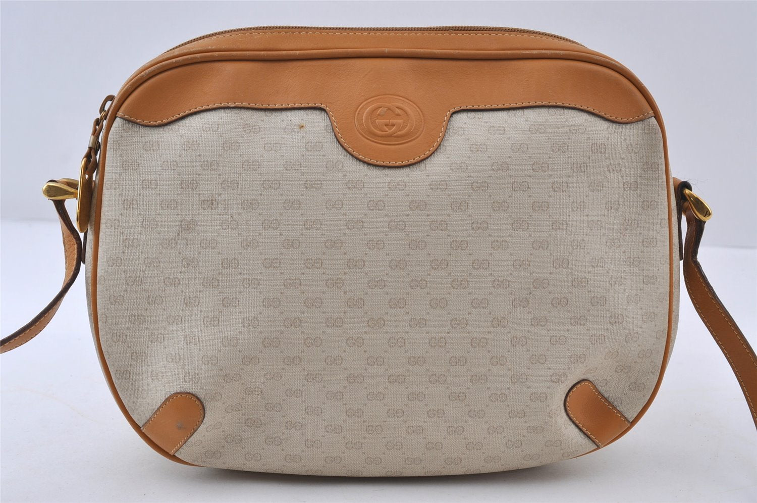 Authentic GUCCI Micro GG PVC Leather Shoulder Cross Body Bag Purse White 8993I