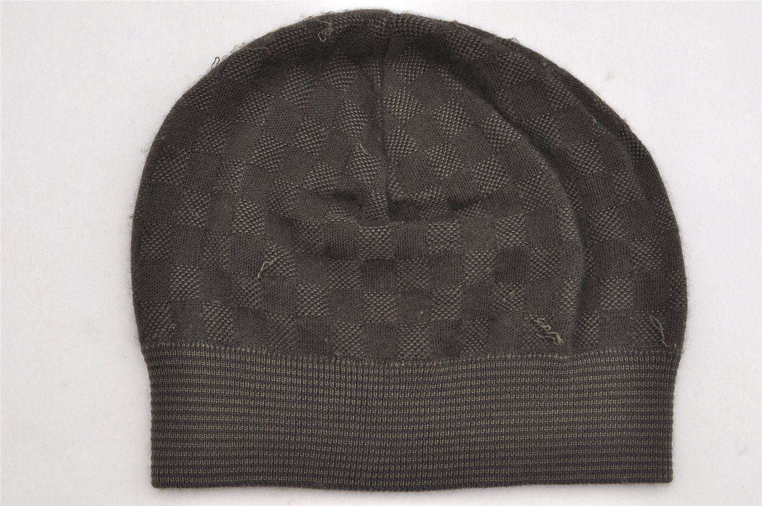 Authentic Louis Vuitton Damier Beanie Knit Cap Size M Cashmere Silk Brown 8994J
