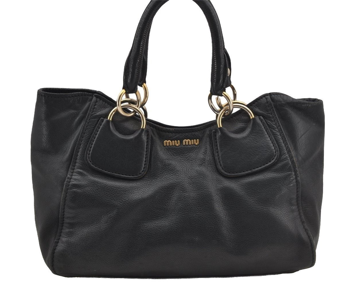 Authentic MIU MIU Vintage Leather Hand Tote Bag Black 8997I