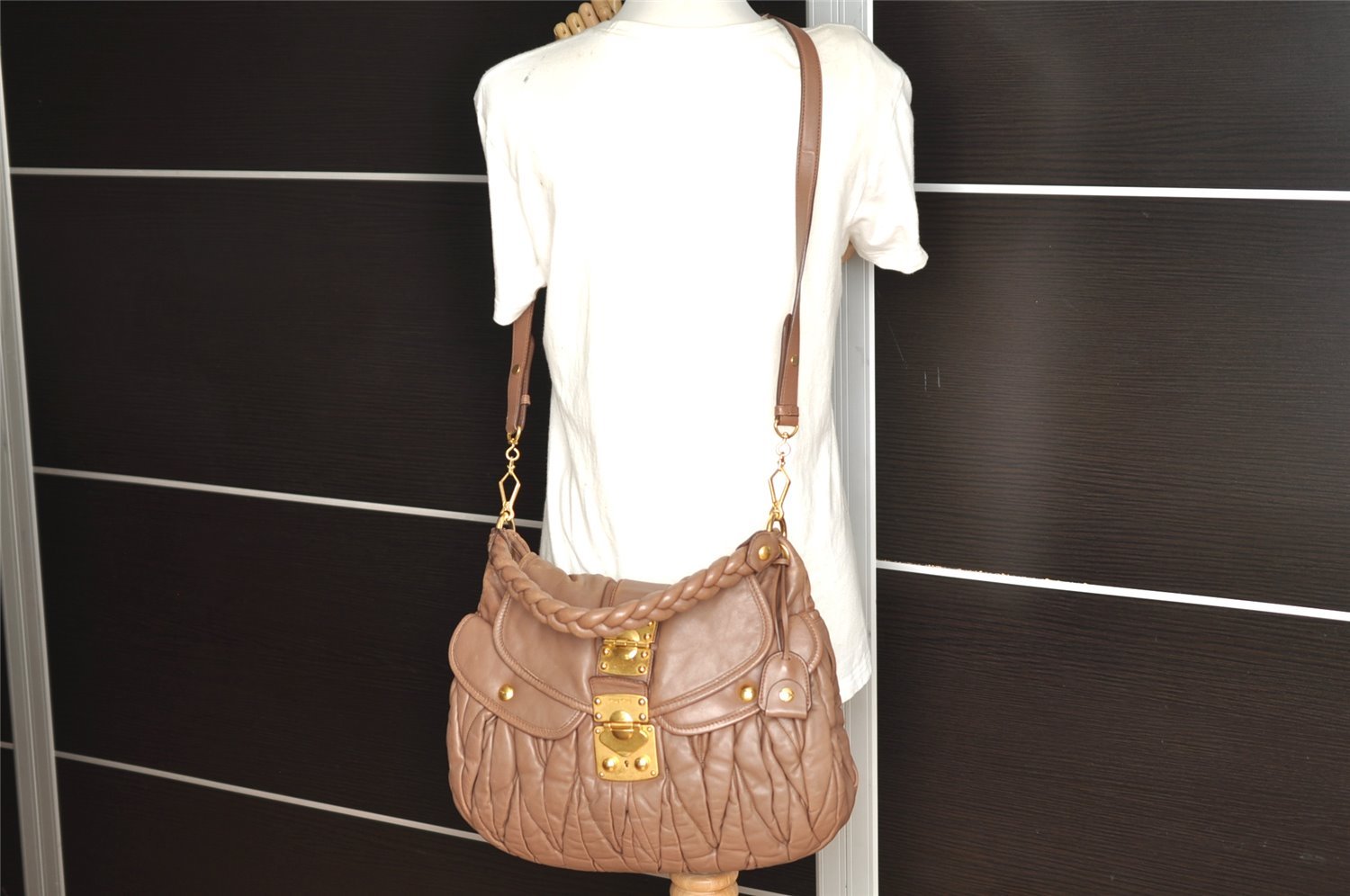 Authentic MIU MIU Matelasse Leather 2Way Shoulder Tote Bag Brown 8999I