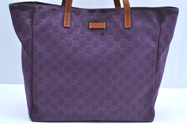 Authentic GUCCI Vintage Shoulder Tote Bag GG Nylon Leather 282439 Purple 9000G