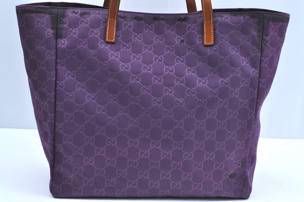 Authentic GUCCI Vintage Shoulder Tote Bag GG Nylon Leather 282439 Purple 9000G
