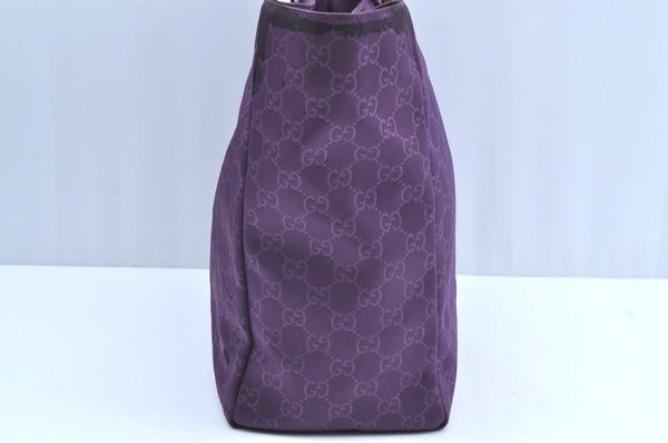 Authentic GUCCI Vintage Shoulder Tote Bag GG Nylon Leather 282439 Purple 9000G