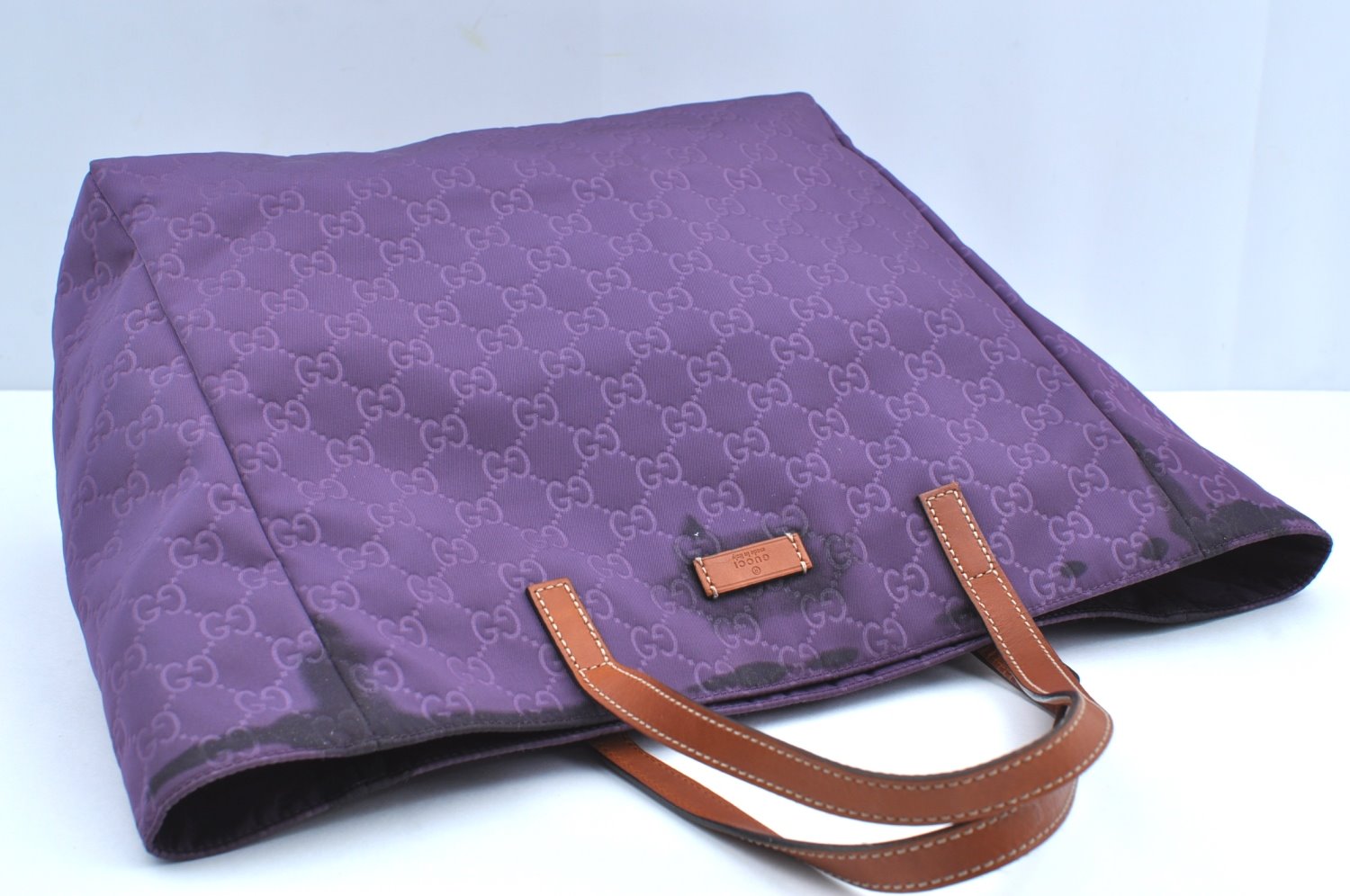 Authentic GUCCI Vintage Shoulder Tote Bag GG Nylon Leather 282439 Purple 9000G