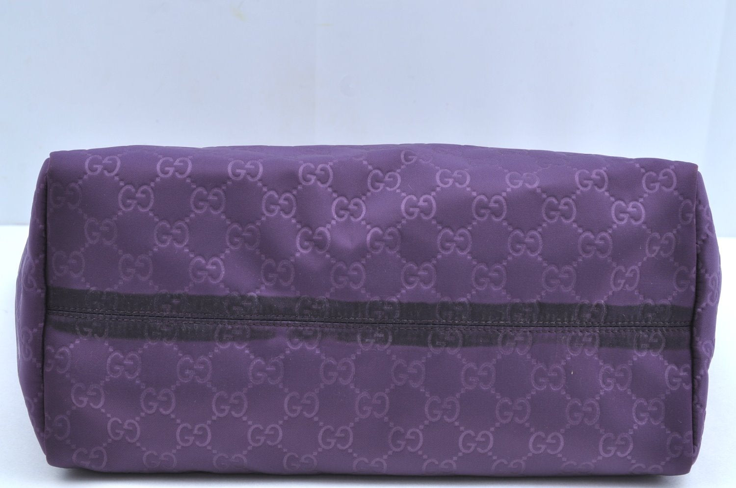 Authentic GUCCI Vintage Shoulder Tote Bag GG Nylon Leather 282439 Purple 9000G