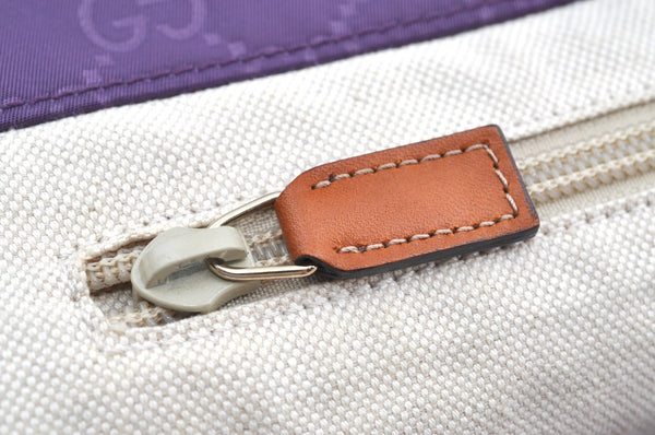 Authentic GUCCI Vintage Shoulder Tote Bag GG Nylon Leather 282439 Purple 9000G