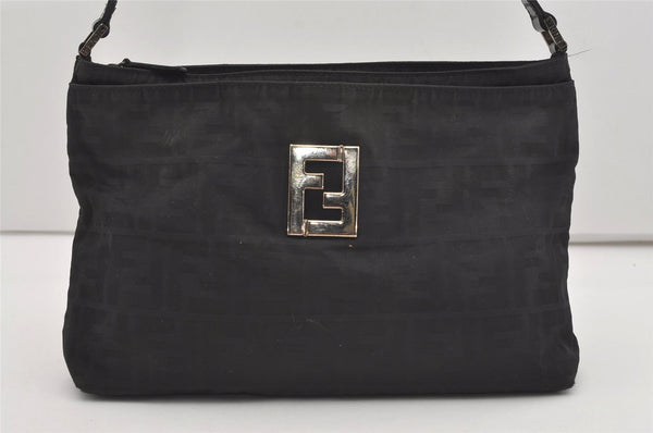 Authentic FENDI Vintage Zucca Shoulder Hand Bag Purse Nylon Leather Black 9000I