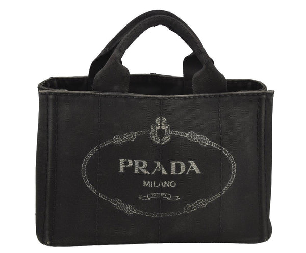 Authentic PRADA Canapa SS Vintage Canvas Hand Bag Purse Black 9010I