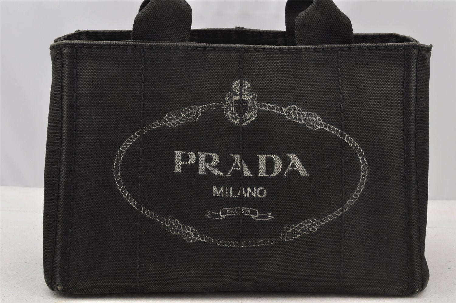 Authentic PRADA Canapa SS Vintage Canvas Hand Bag Purse Black 9010I