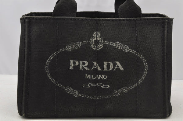 Authentic PRADA Canapa SS Vintage Canvas Hand Bag Purse Black 9010I