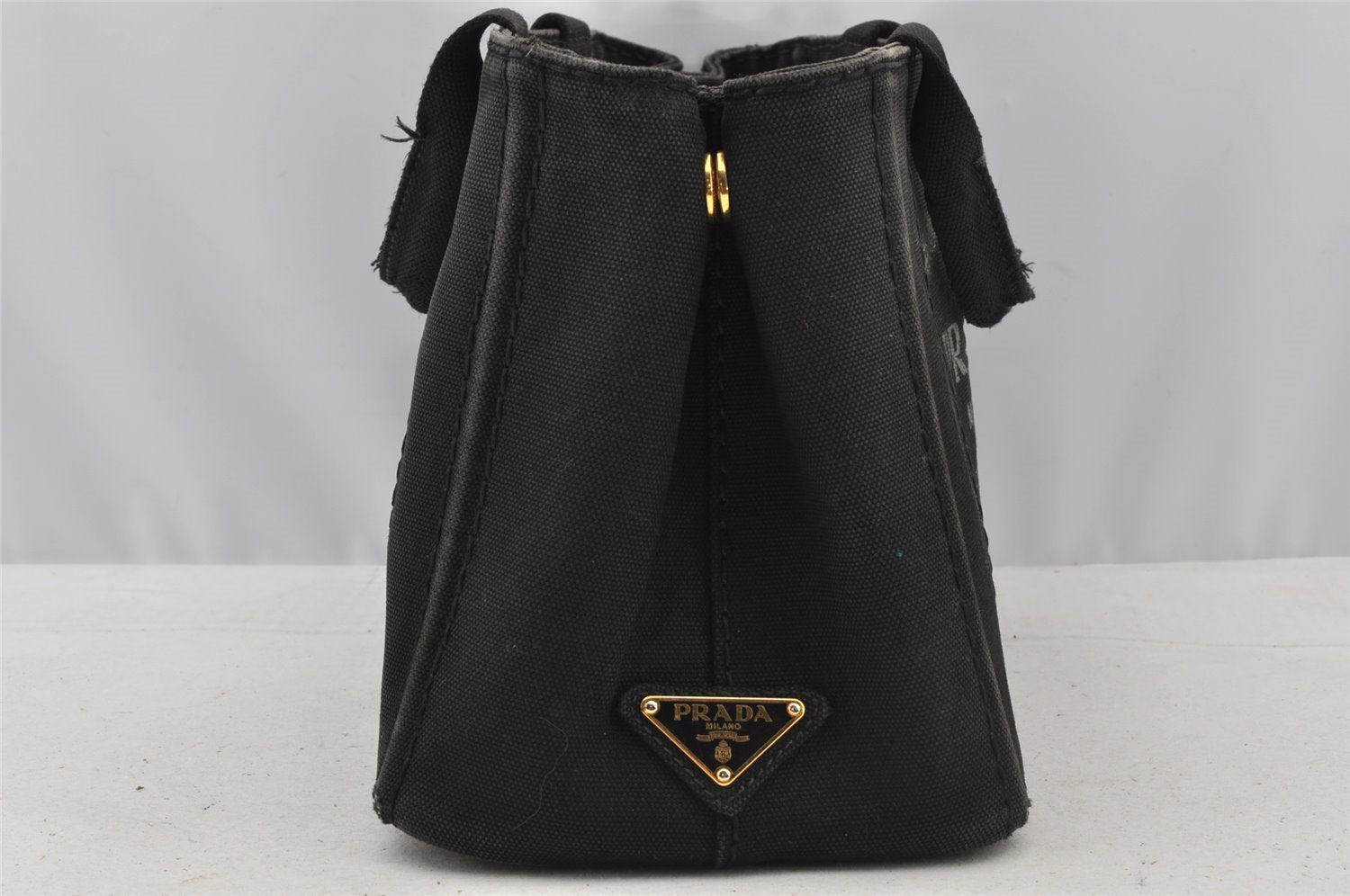 Authentic PRADA Canapa SS Vintage Canvas Hand Bag Purse Black 9010I