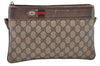Authentic GUCCI Web Sherry Line 2Way Clutch Bag GG PVC Leather Brown Junk 9017I