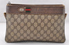 Authentic GUCCI Web Sherry Line 2Way Clutch Bag GG PVC Leather Brown Junk 9017I