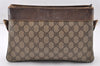 Authentic GUCCI Web Sherry Line 2Way Clutch Bag GG PVC Leather Brown Junk 9017I