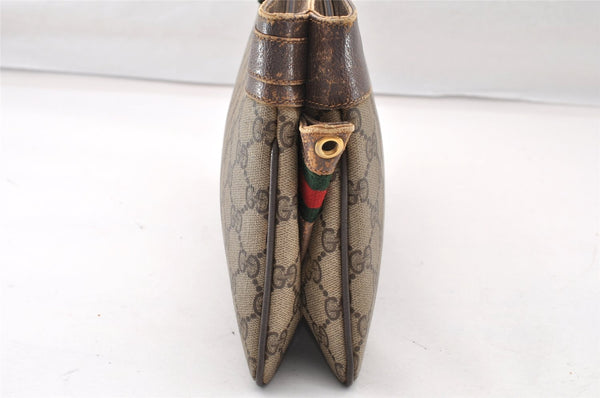 Authentic GUCCI Web Sherry Line 2Way Clutch Bag GG PVC Leather Brown Junk 9017I