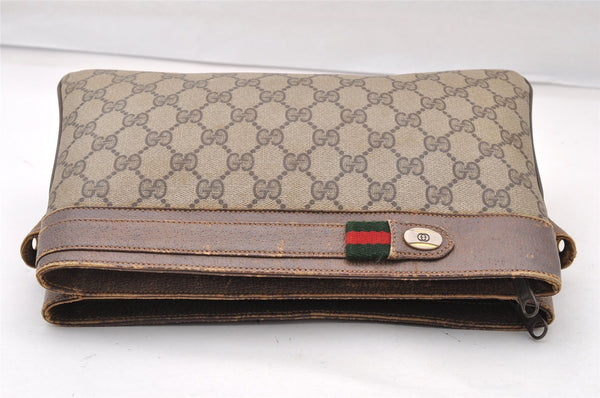Authentic GUCCI Web Sherry Line 2Way Clutch Bag GG PVC Leather Brown Junk 9017I