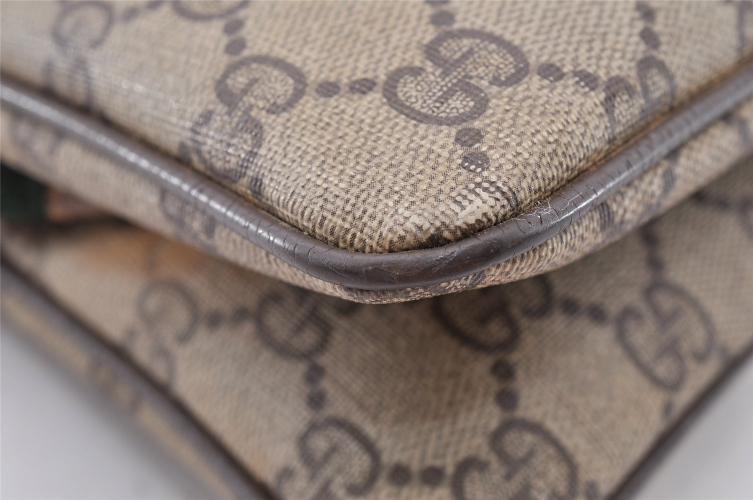 Authentic GUCCI Web Sherry Line 2Way Clutch Bag GG PVC Leather Brown Junk 9017I