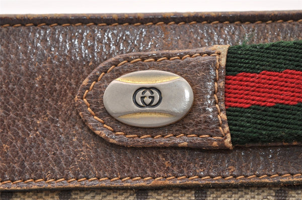 Authentic GUCCI Web Sherry Line 2Way Clutch Bag GG PVC Leather Brown Junk 9017I