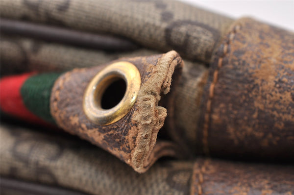 Authentic GUCCI Web Sherry Line 2Way Clutch Bag GG PVC Leather Brown Junk 9017I