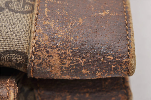 Authentic GUCCI Web Sherry Line 2Way Clutch Bag GG PVC Leather Brown Junk 9017I