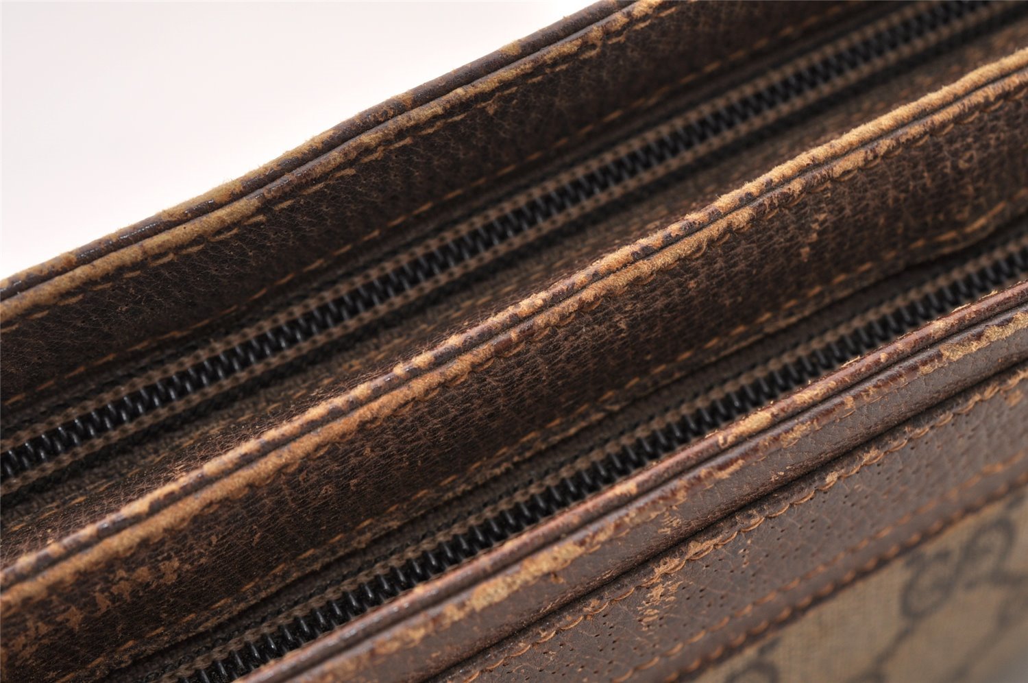 Authentic GUCCI Web Sherry Line 2Way Clutch Bag GG PVC Leather Brown Junk 9017I