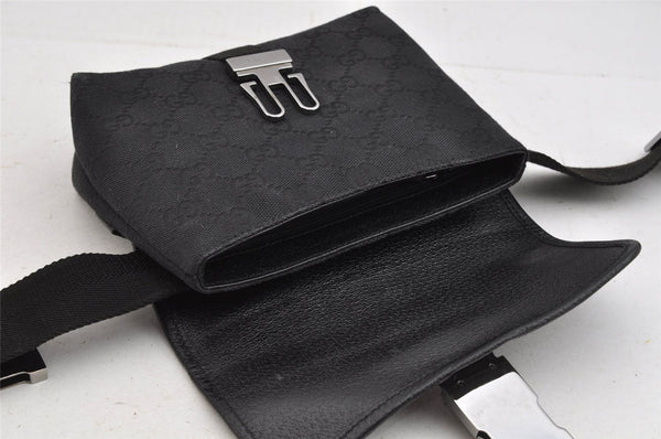 Authentic GUCCI Waist Body Bag Purse GG Canvas Leather 131236 Black 9018J