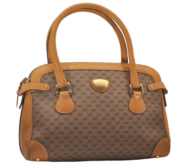 Authentic GUCCI Vintage Micro GG PVC Leather Hand Boston Bag Brown Junk 9020I
