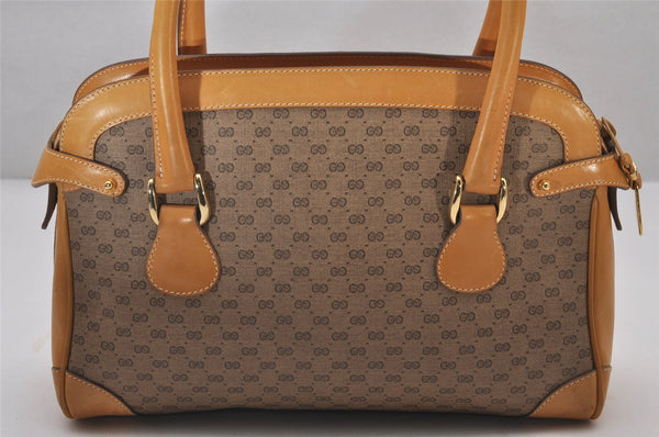 Authentic GUCCI Vintage Micro GG PVC Leather Hand Boston Bag Brown Junk 9020I