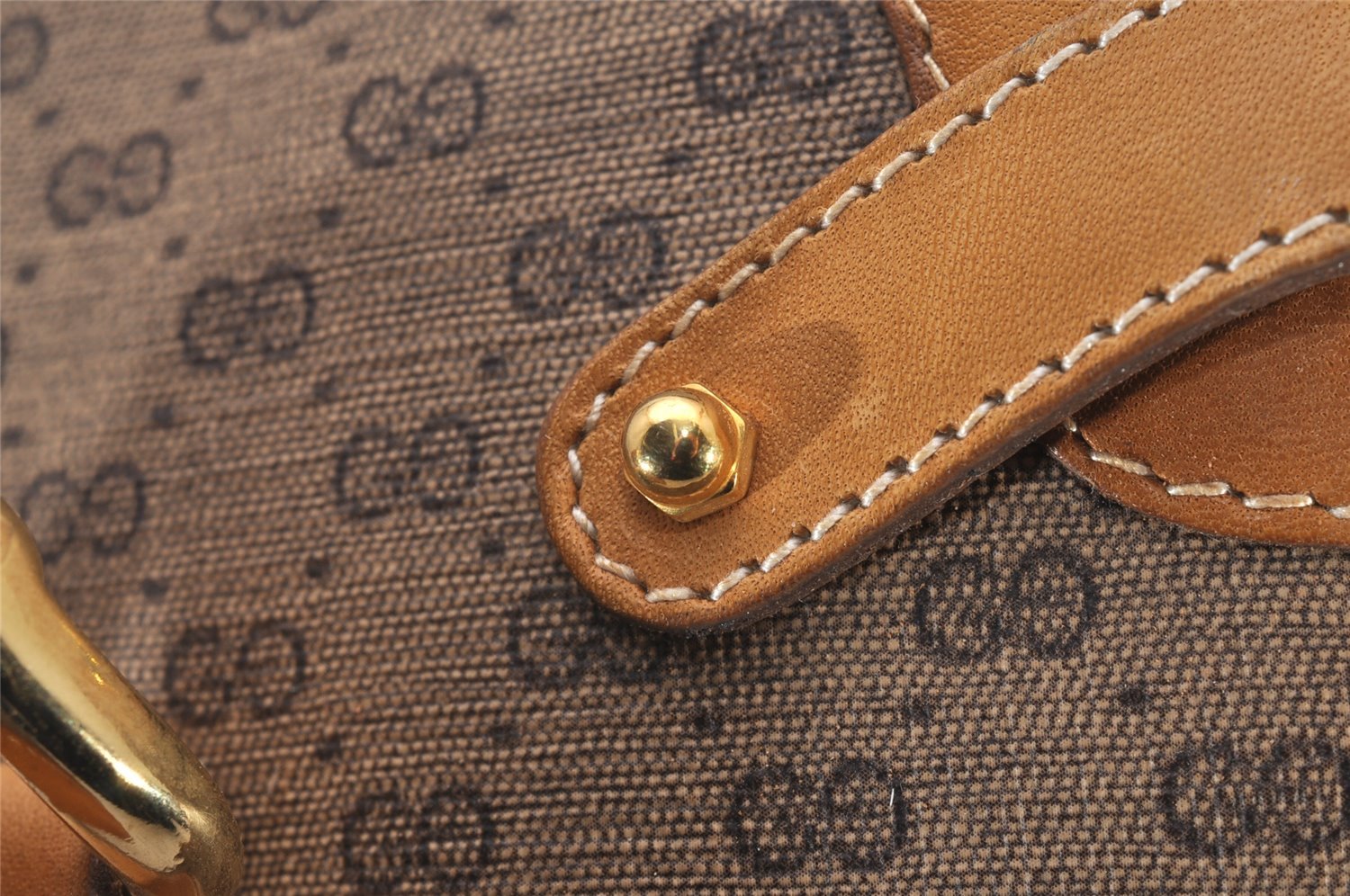 Authentic GUCCI Vintage Micro GG PVC Leather Hand Boston Bag Brown Junk 9020I